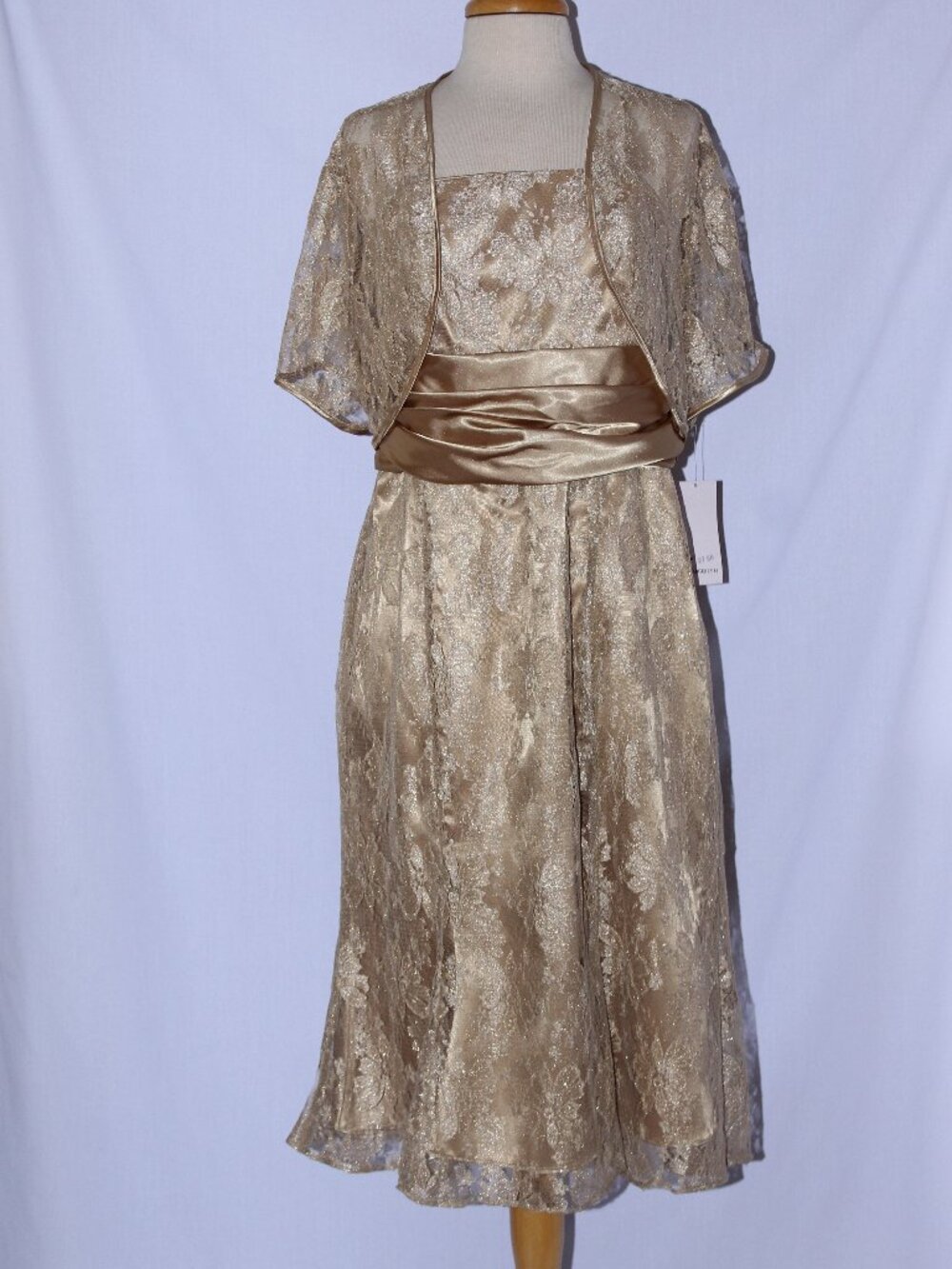 Poly USA #2758 Short Lace Mothers Dress With Bolero Jacket-Size 3X-GOLD-NWT